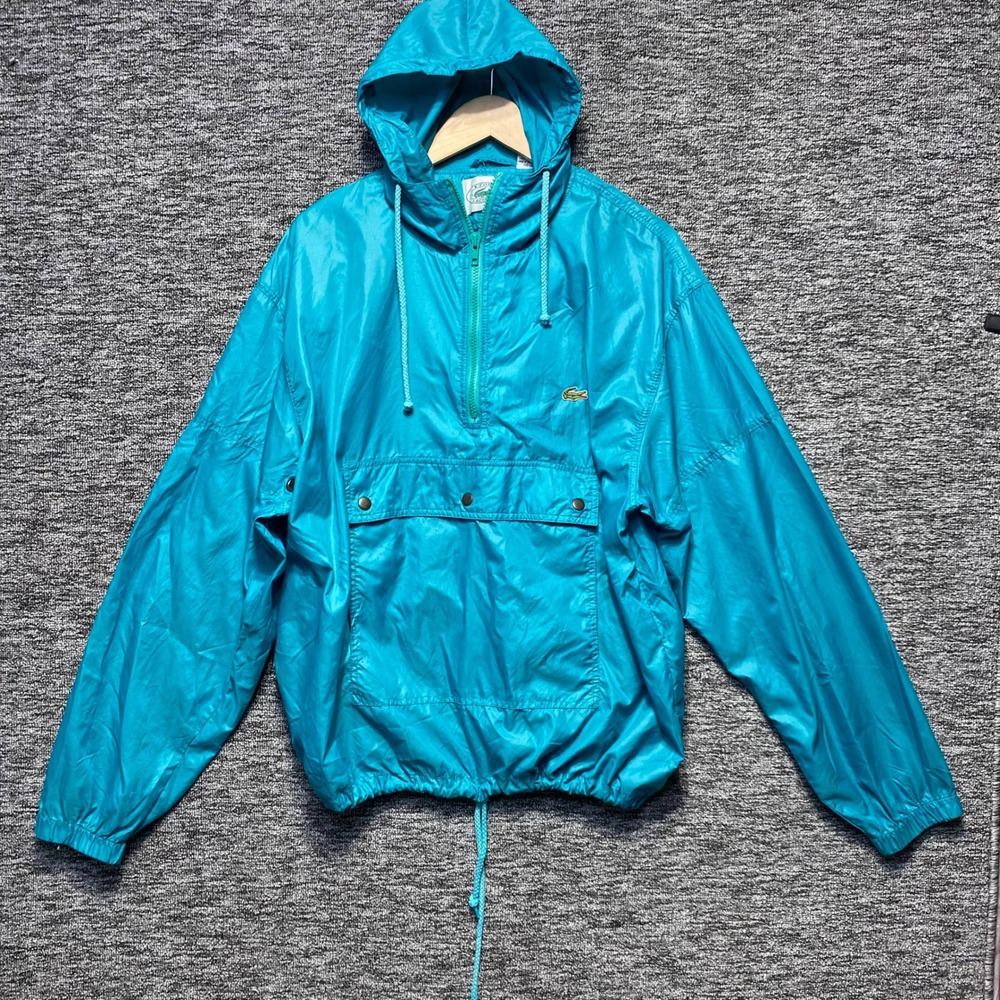 VTG Izod Lacoste Anorak Jacket Men Large Teal Blue Half Zip Windbreaker Pullover